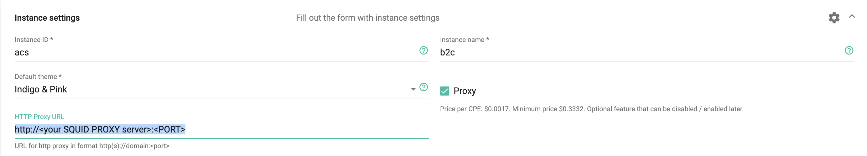 Enabling proxy in ACS instance settings